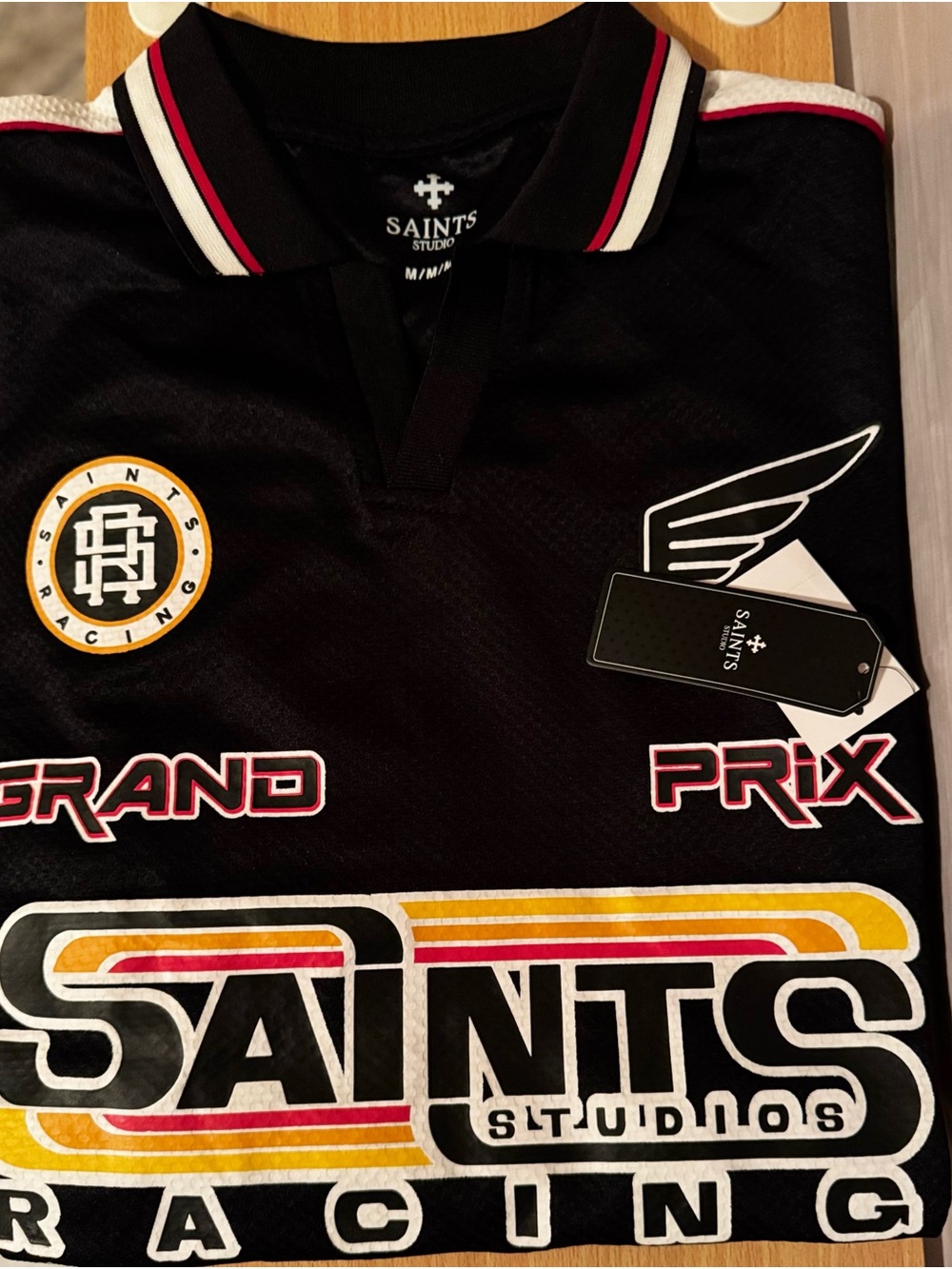Saints Studio Men's Black Racing Graphic Dress Shirt